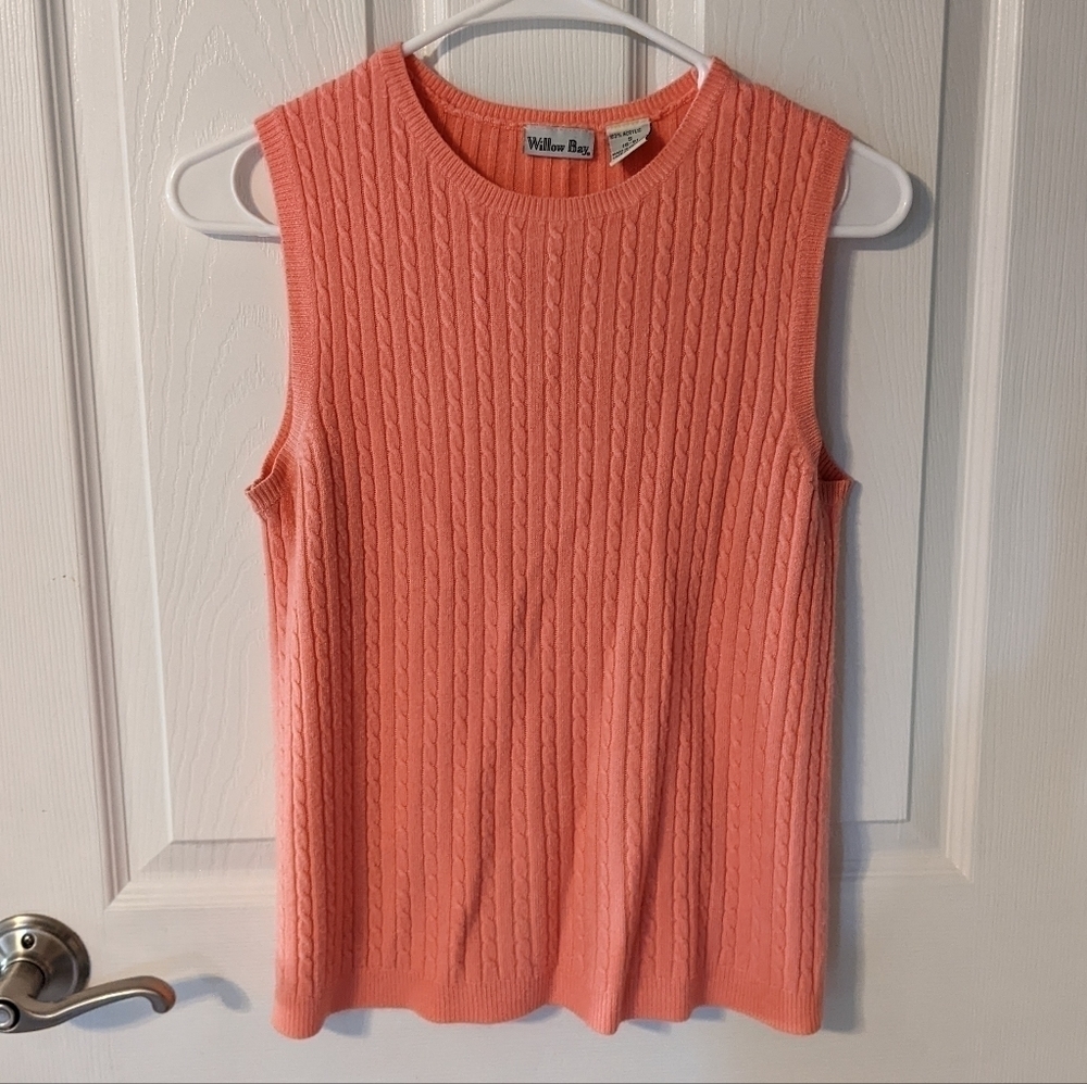 Vintage Preppy Cable Knit Sleeveless Sweater in Coral from‎ Willow Bay Size S